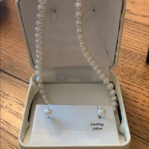 Sterling Silver pearl earring necklace set NWOT